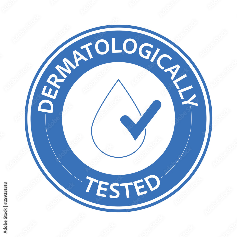 Dermatologically blue Tested icon. One of the most important label for people with sensitive skin. Stock vector illustration isolated on white background