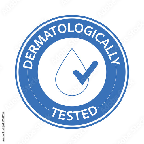 Dermatologically blue Tested icon. One of the most important label for people with sensitive skin. Stock vector illustration isolated on white background