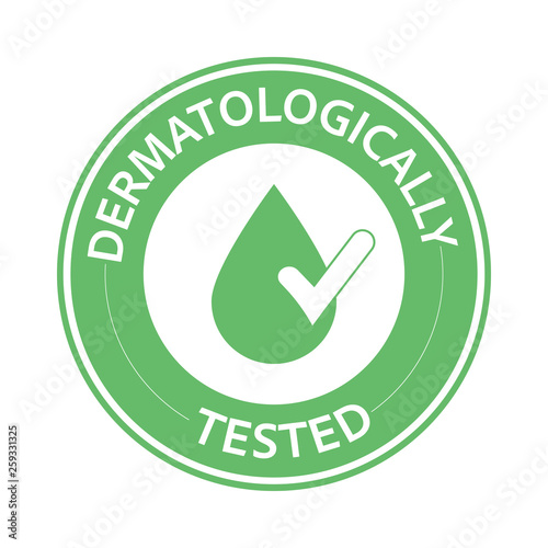 Dermatologically green Tested icon. One of the most important label for people with sensitive skin. Stock vector illustration isolated on white background