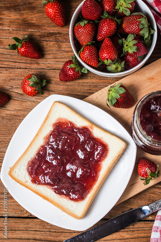 healthy breakfast with strawberry jam