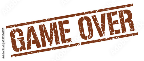 game over brown grunge square vintage rubber stamp