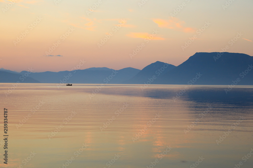 Before sunrise off the coast of the Meganisi island, Ionian sea, Greece.