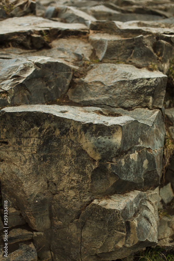Icelandic stones, relief slopes of a cliff in Iceland from hard rocks after the eruption
Icelandic stones, relief slopes of a cliff in Iceland from hard rocks after the eruption