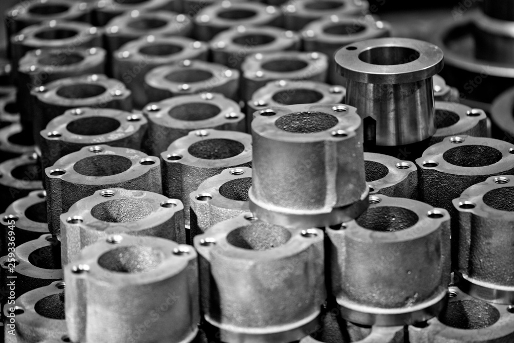 Metal products made by casting techniques closeup Metal products made by casting techniques closeup