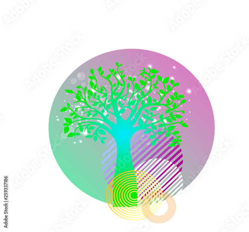 Neon vector print design - tree of life and geometry pattern isolated. Stylis...
