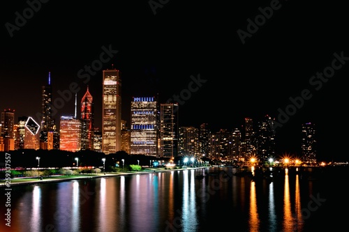 Chicago night skyline, Usa.