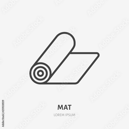 Carpet flat line icon. Vector thin sign of fitness mat, fabric roll logo. House textile decoration illustration