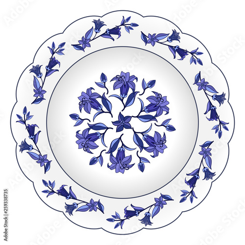 Decorative porcelain plate ornate in traditional Russian Gzhel style