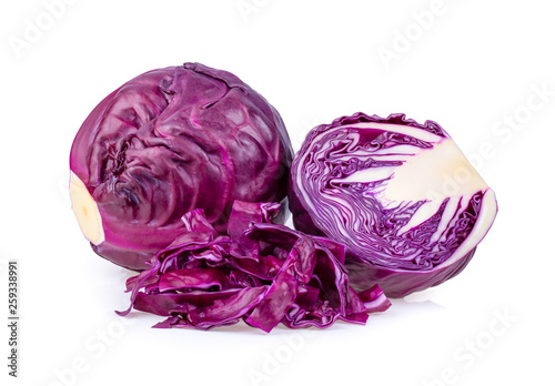 Red cabbage slice isolated on white background. full depth of field