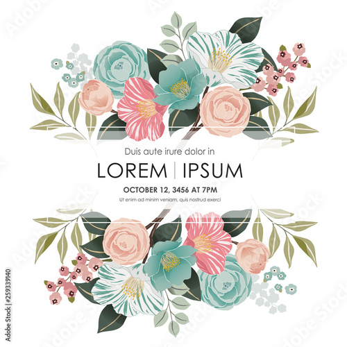  Vector illustration of a beatiful floral frame in spring for Wedding, anniversary, birthday and party. Design for banner, poster, card, invitation and scrapbook 