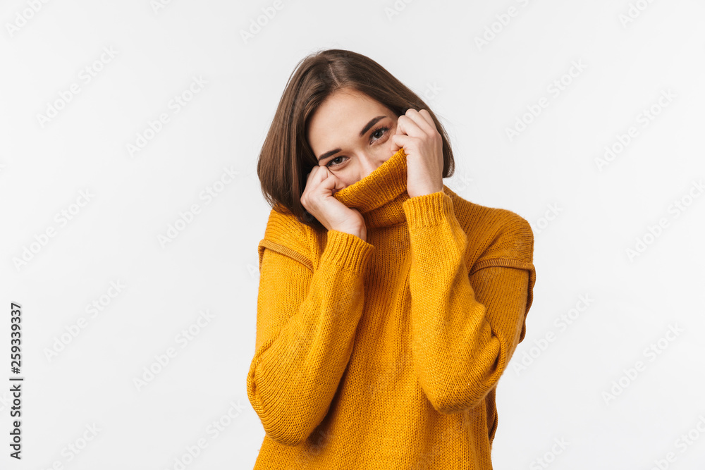 Lovely young girl wearing braces standing isolated Lovely young girl wearing braces standing isolated