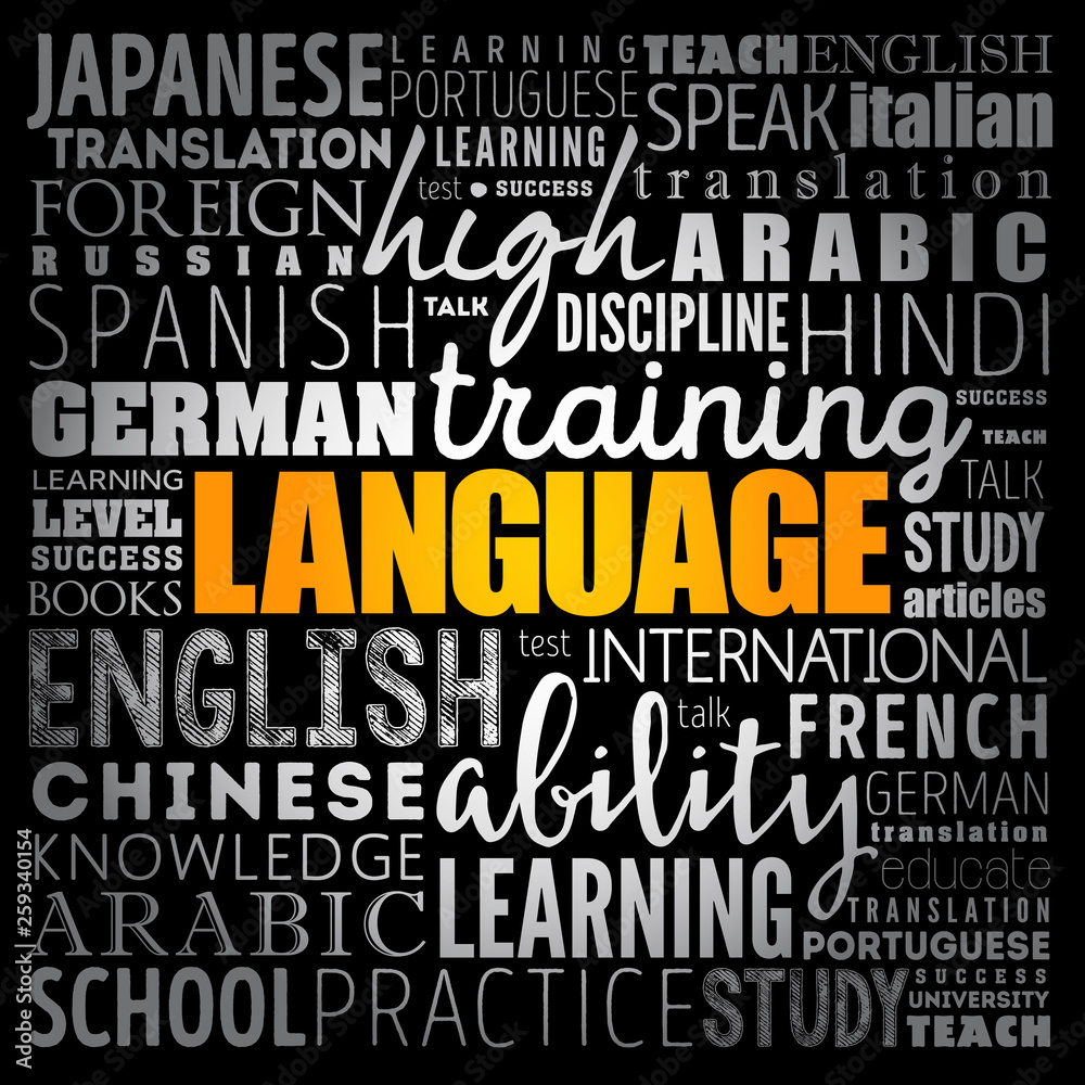 Language word cloud collage, education business concept