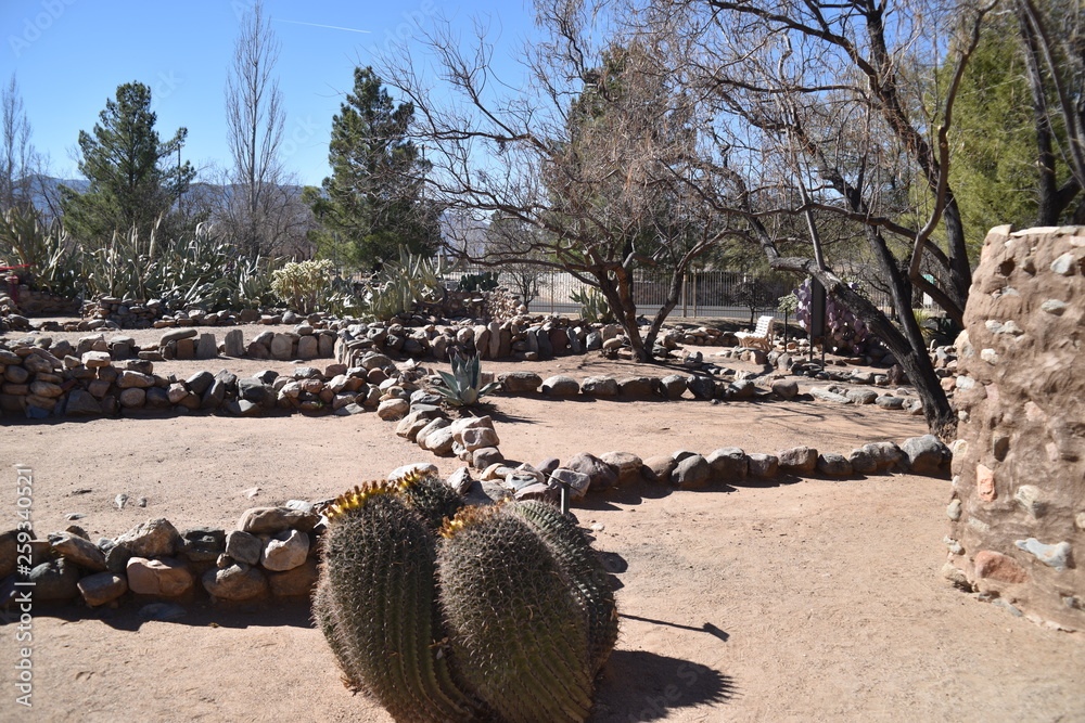 Globe, Arizona. U.S.A. January 30, 2018.  Besh Ba Gowah Archaeological Park and Museum is operated by the City of Globe, AZ.  Reconstruction of original Indian 200-room pueblo. - obrazy, fototapety, plakaty 