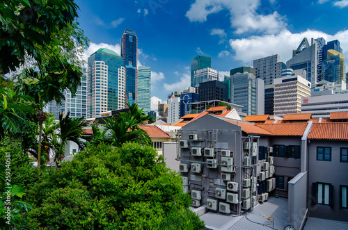 Photography Many Air Conditioning units and the Singapore skyline