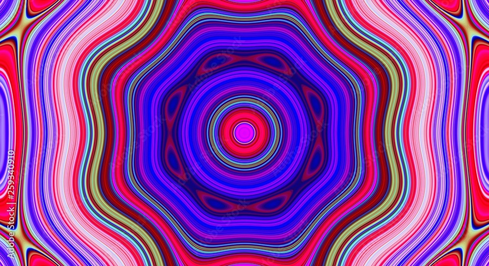 Psychedelic symmetry abstract pattern and hypnotic background,  zine culture ornament.
