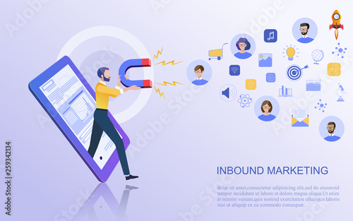 Modern flat design concept of marketing for banner and website templates Inbound marketing, customer attraction, , analysis including marketing promotion, vector illustration.