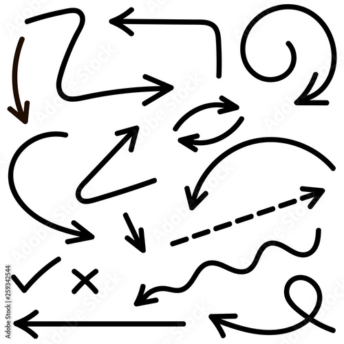 hand drawn arrows set on white background