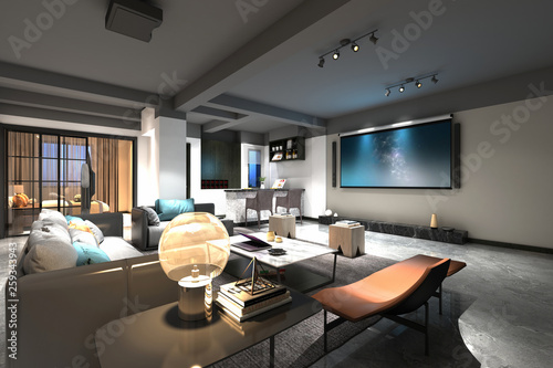3d render home cinema room