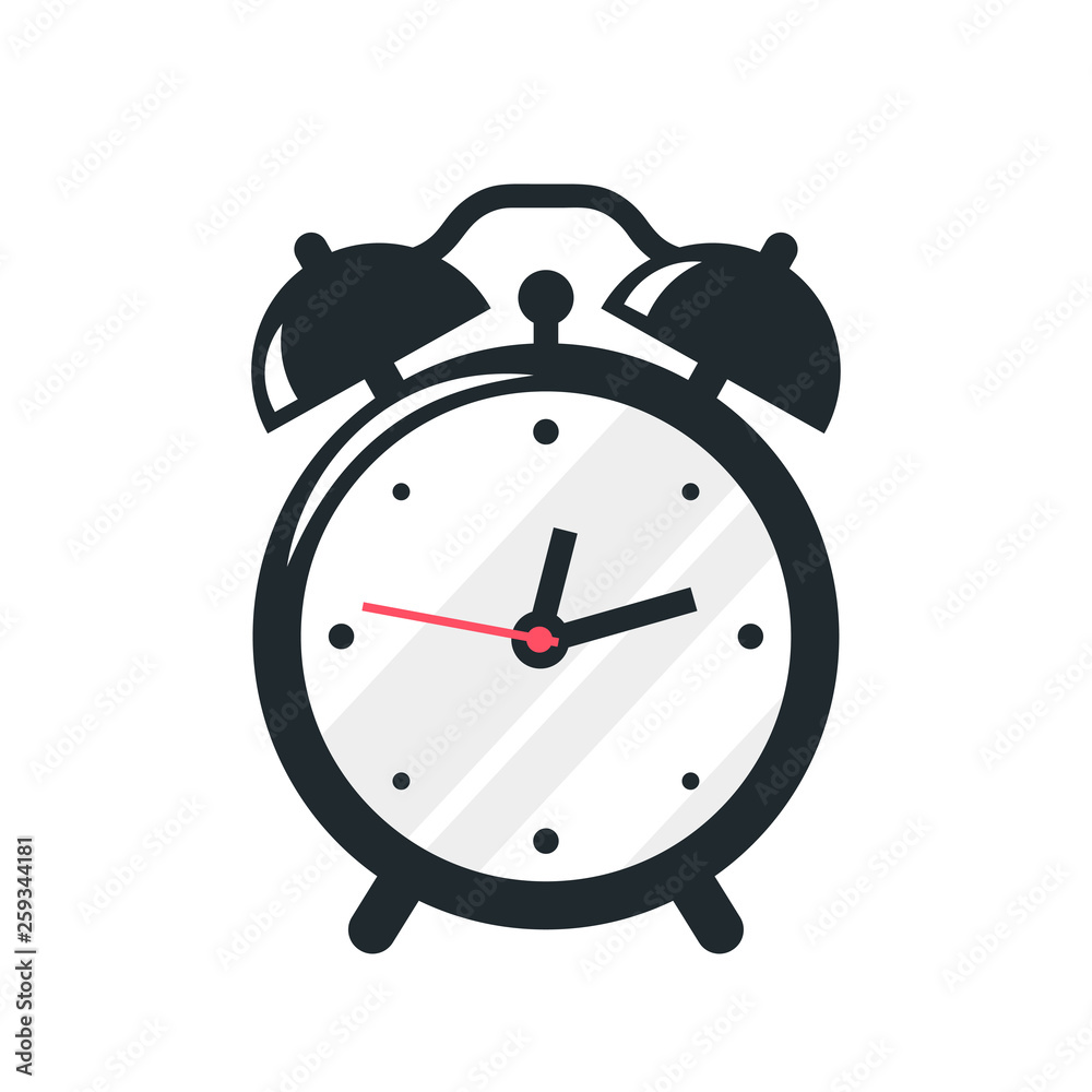 Black alarm clock icon design on white background Black alarm clock icon design on white background