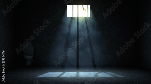 prison with broken prison bar, prison escape or jailbreak concept photo