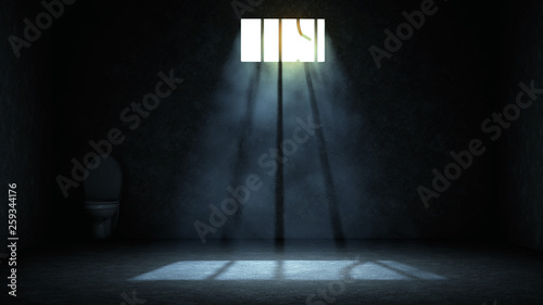 prison with broken prison bar, prison escape or jailbreak concept