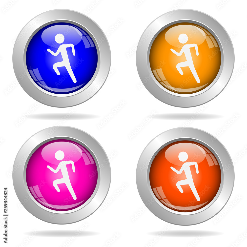 Set of round color icons. Running man icon. Set of round color icons. Running man icon.