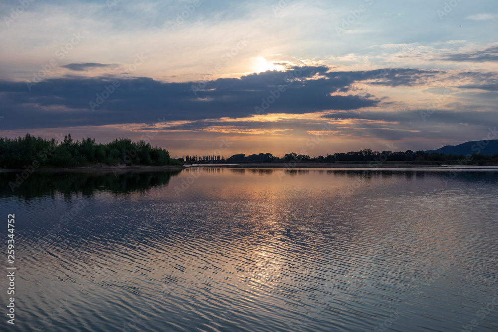 Sunset on a lake in Hohenrode in Germany