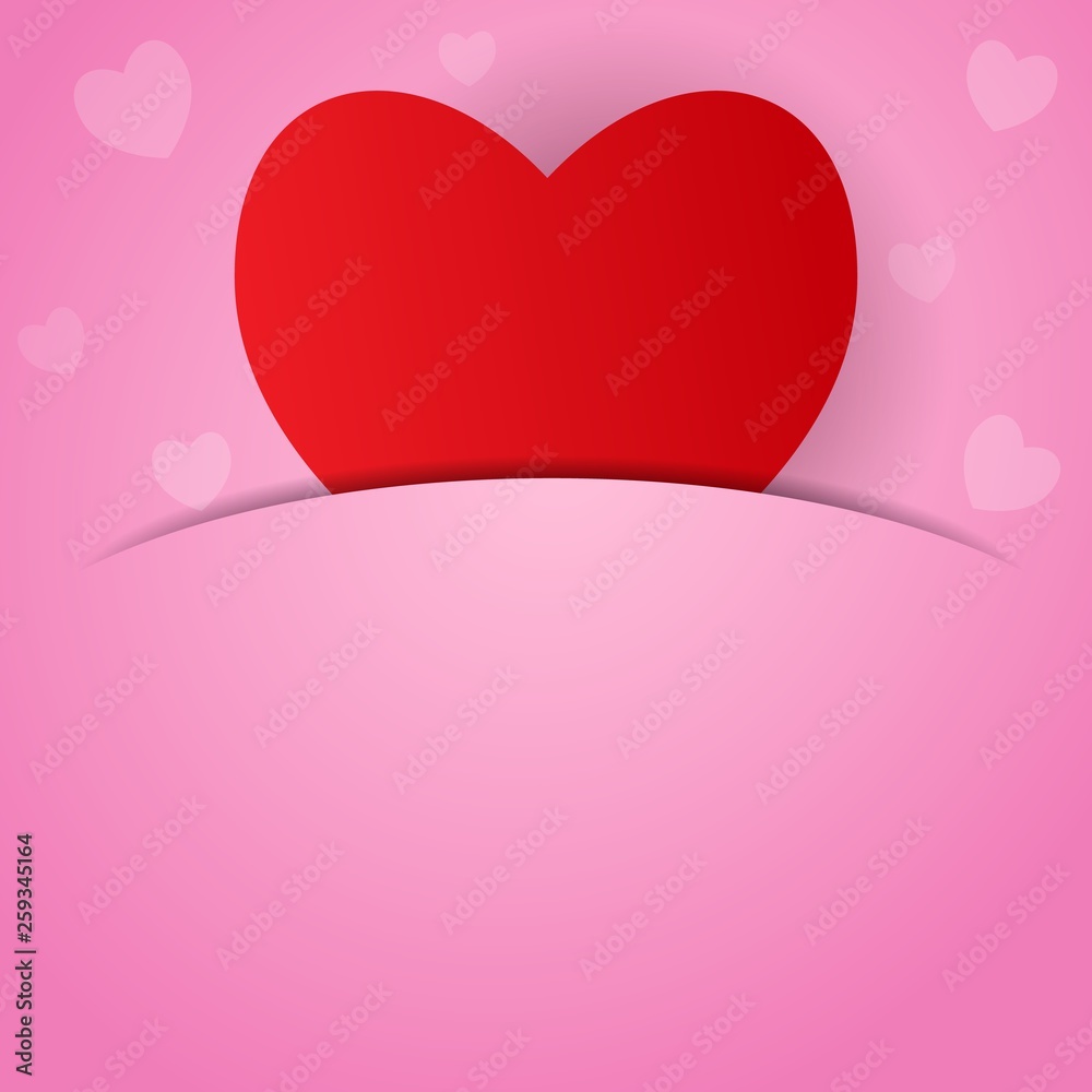 Vector Red Heart Greeting template with copy space. Valentine's day, mother's day background. Cute love card, label, print,  card invitation, template. Festivity background.
