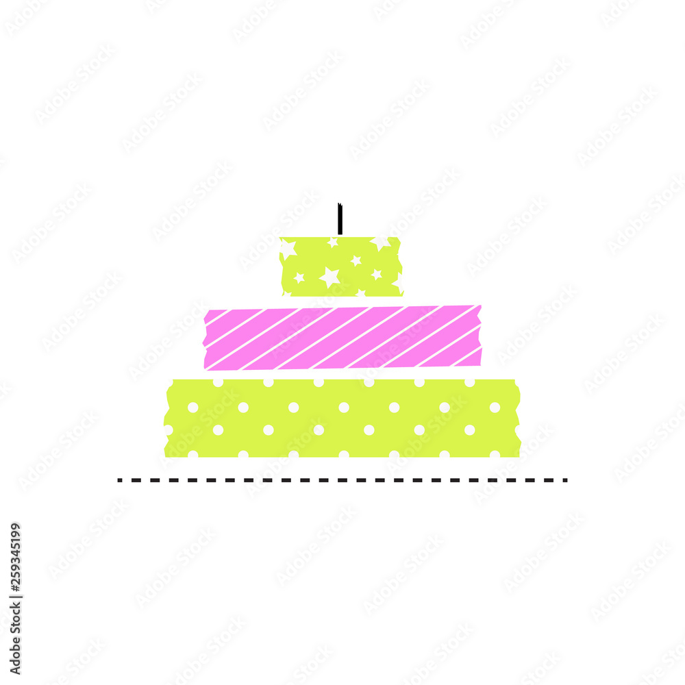 Cute cake with candle card. Celebrate pattern postecard. Modern b-day background Cute cake with candle card. Celebrate pattern postecard. Modern b-day background