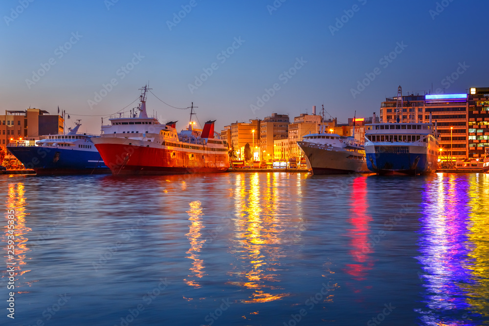 Fototapeta premium Port Piraeus, Greece at night