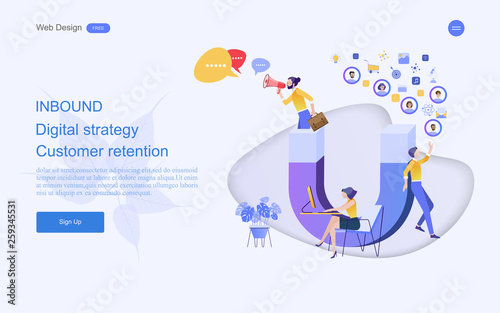 Modern flat design concept of marketing for banner and website templates Inbound marketing, customer attraction, , analysis including marketing promotion, vector illustration.