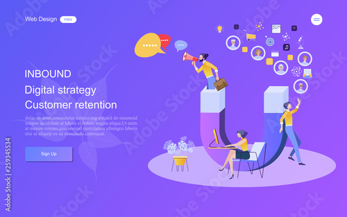 Modern flat design concept of marketing for banner and website templates Inbound marketing, customer attraction, , analysis including marketing promotion, vector illustration.