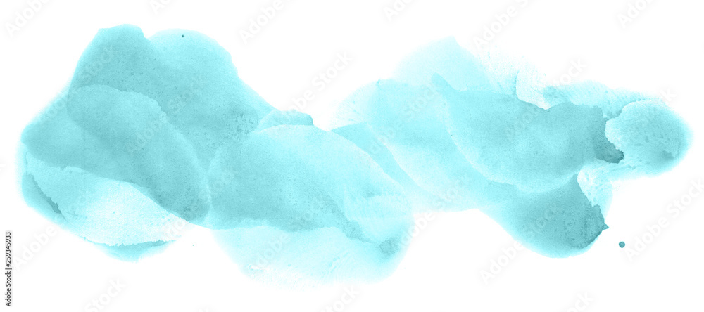Abstract watercolor background hand-drawn on paper. Volumetric smoke elements. Blue-Green color. For design, web, card, text, decoration, surfaces. - obrazy, fototapety, plakaty 