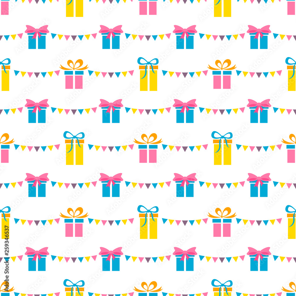 Seamless pattern with party presents and colorful flags Seamless pattern with party presents and colorful flags