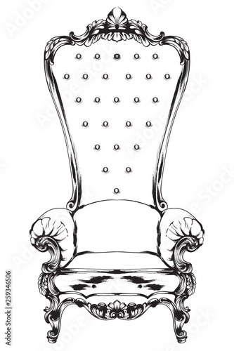 Baroque armchair Vector. Royal style decotations. Victorian ornaments engrave...