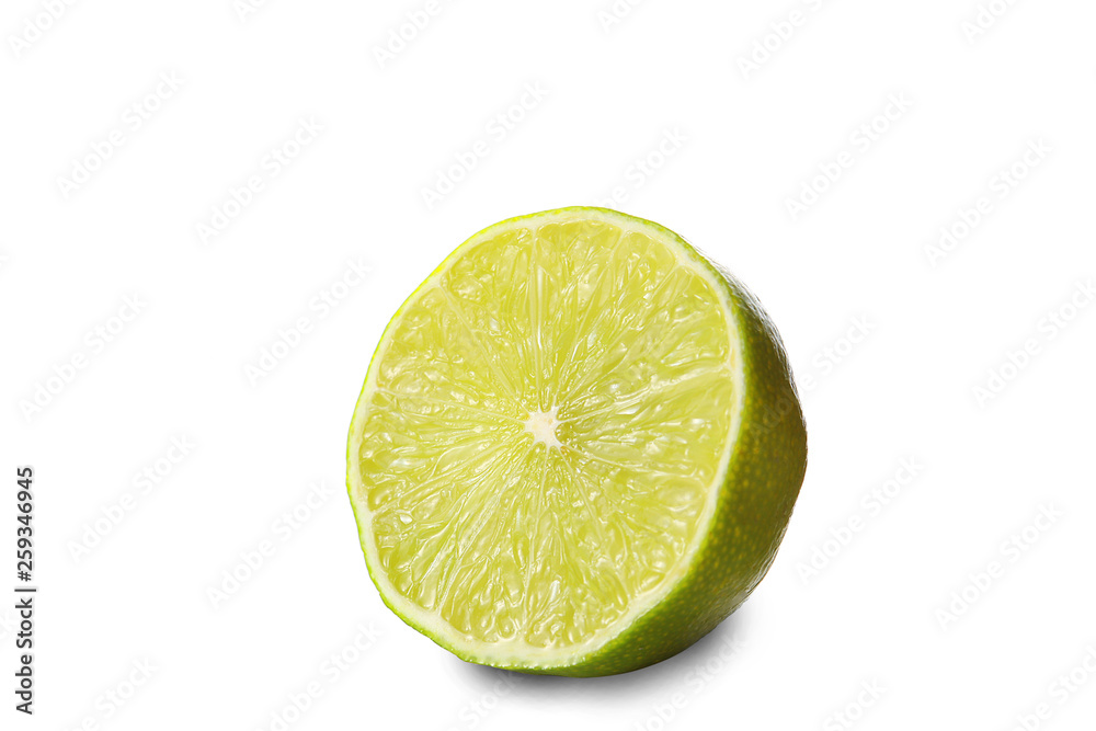 half cut lime isolated on white background with clipping path and copy space for your text half cut lime isolated on white background with clipping path and copy space for your text