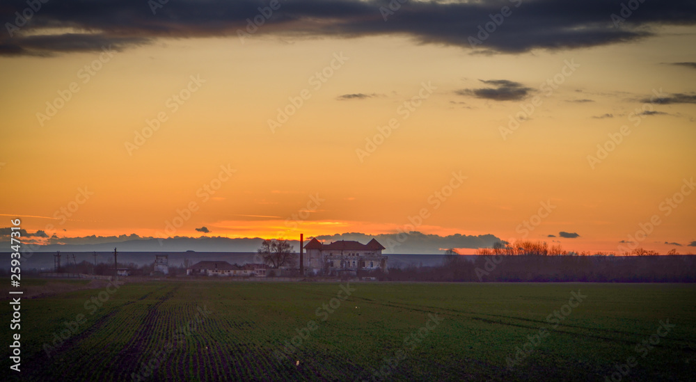 Abandoned building at sunrise