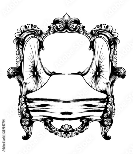 Royal chair Vector. Royal style decotations. Victorian ornaments engraved. Im...