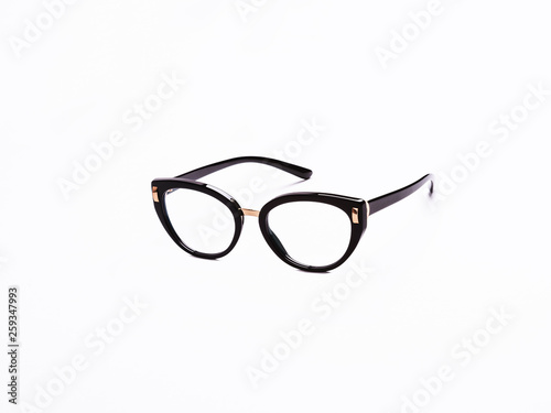 Glasses with transparent glasses in a fashionable frame on an isolated white background