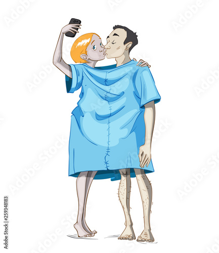 Couple kissing selfie Vector cartoon characters illustrations