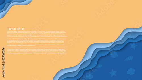 abstract vector backgrount of seacoast with cut layers effect, seashells and space for your text