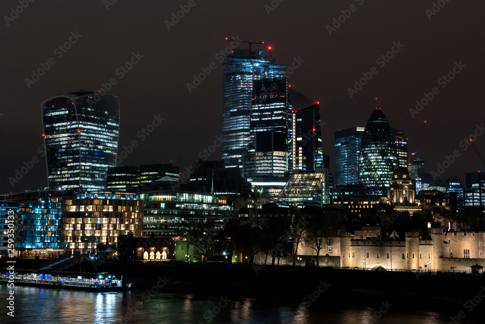 City of London financial district at night