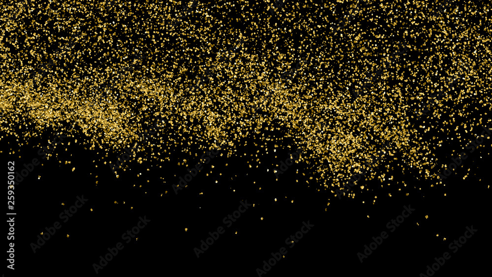 Gold Glitter Texture Isolated On Black. Amber Particles Color. Celebratory Background. Golden Explosion Of Confetti. Vector Illustration, Eps 10.