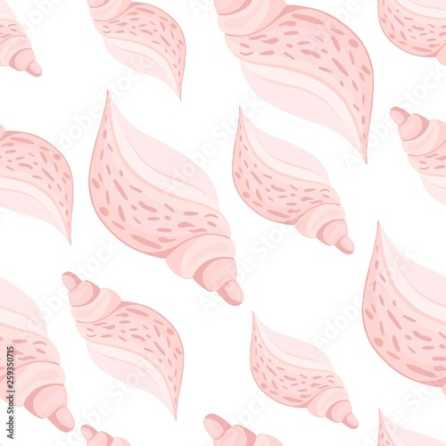 Trendy pink seashells vector seamless pattern. Underwater backdrop. Abstract shell