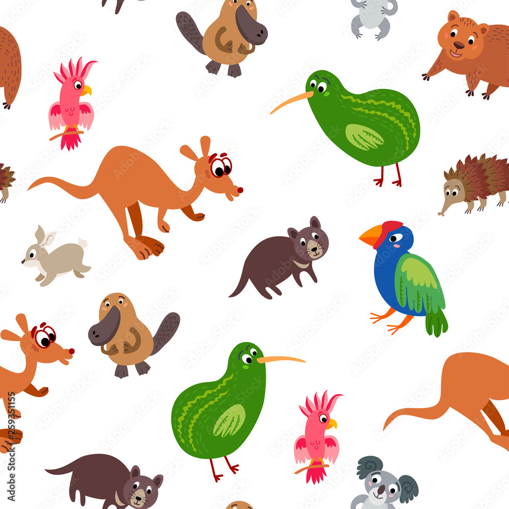 Wild Australia animals seamless pattern in flat style Wild Australia animals seamless pattern in flat style