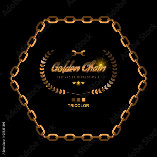 Golden Chain Border Frame. Border in gold color for Jewelry Design. Flat color style vector illustration.