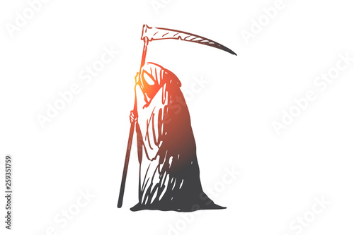 Death, costume, carnival, monster, spooky concept. Hand drawn isolated vector.
