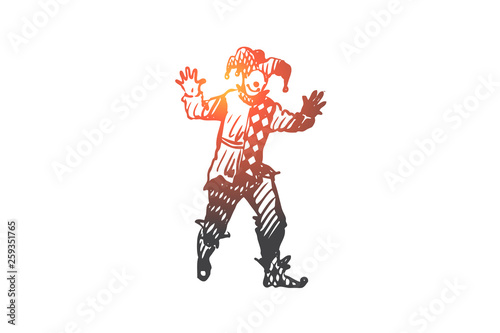 Jester  costume  funny  carnival concept. Hand drawn isolated vector.