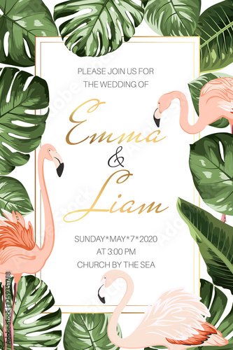 Wedding marriage tropical event invitation card template
