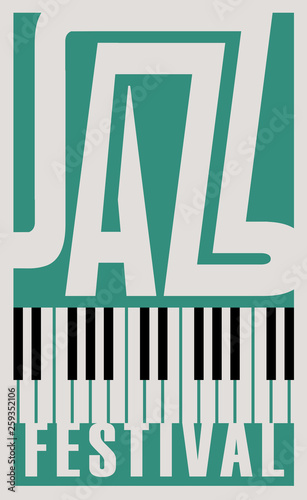 Vector banner or poster for a jazz festival with piano keys in retro style on the green background